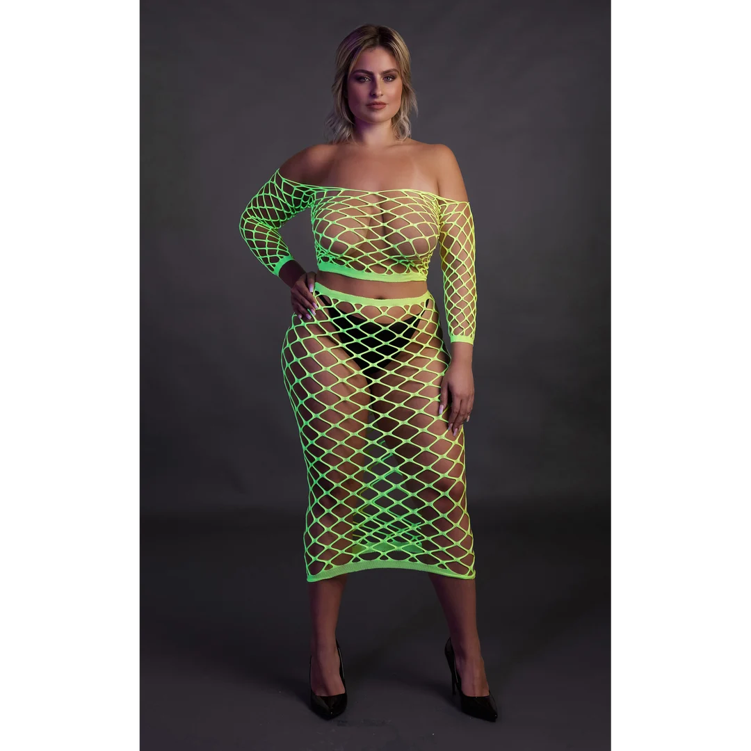 Top corto verde neón con falda larga - Imagen 9