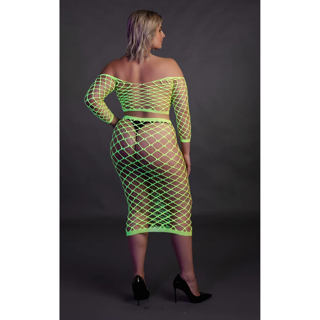 Top corto verde neón con falda larga - Imagen 10