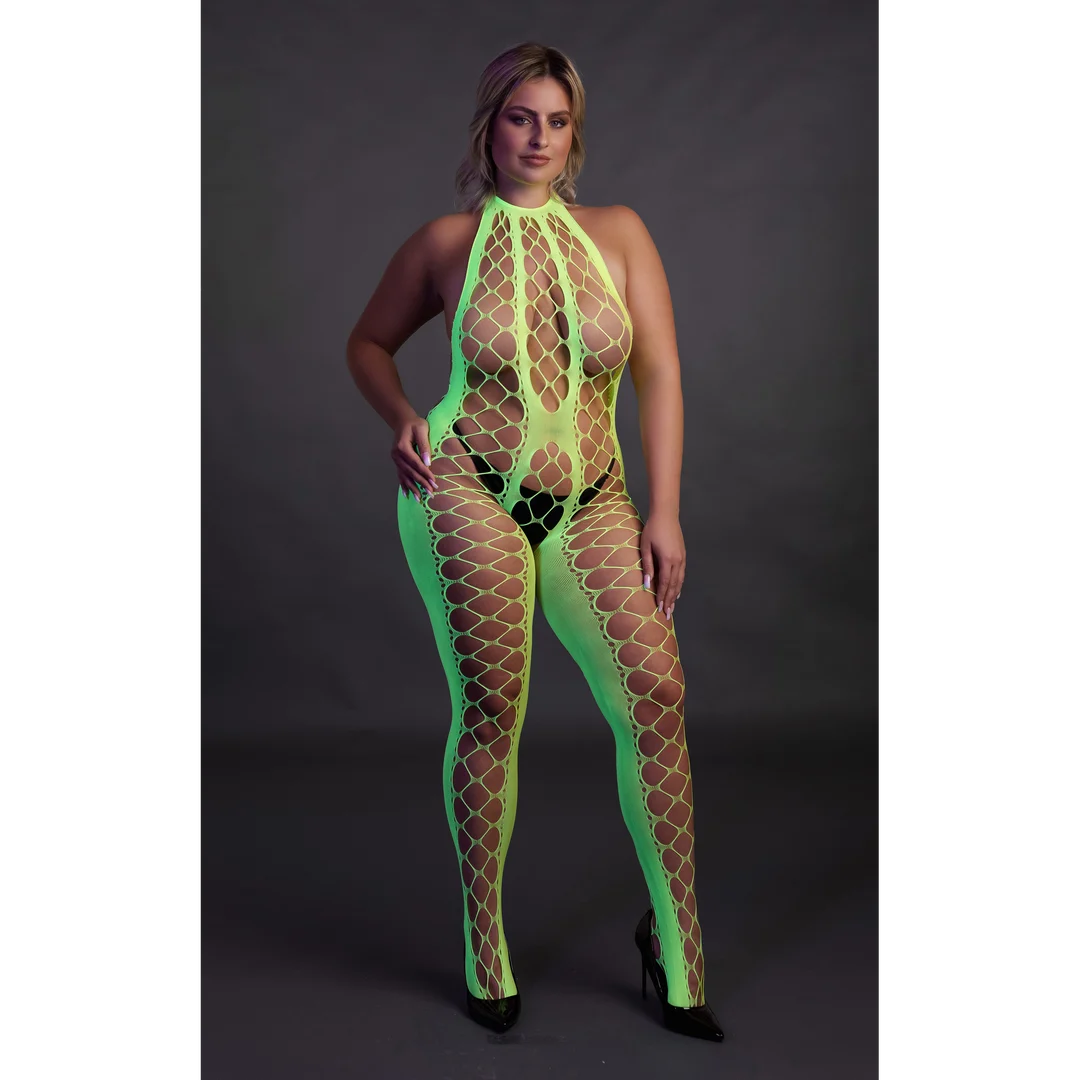 Body de rejilla rosa neón con cuello halter - Imagen 15