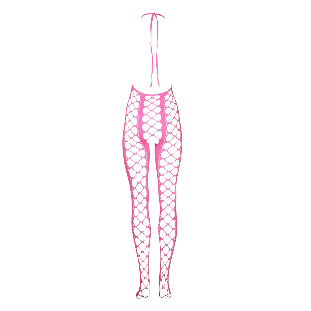 Body de rejilla rosa neón con cuello halter - Imagen 6