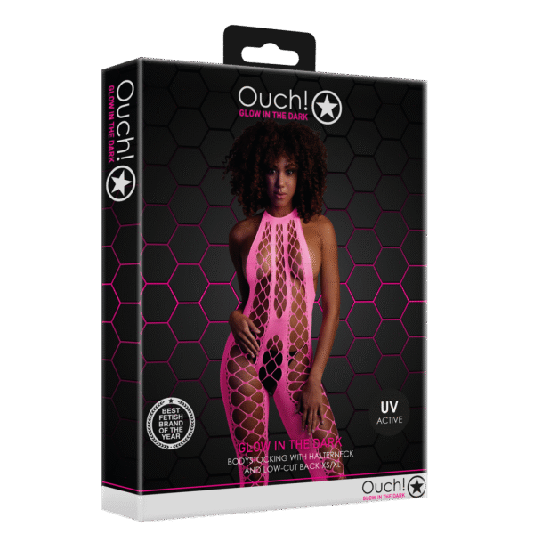 Body de rejilla rosa neón con cuello halter
