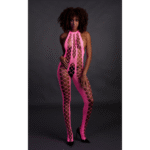 Body de rejilla rosa neón con cuello halter - Imagen 3