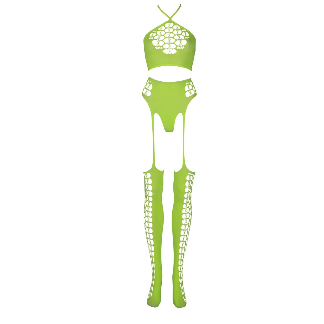 Conjunto verde neón con top corto y medias - Imagen 5