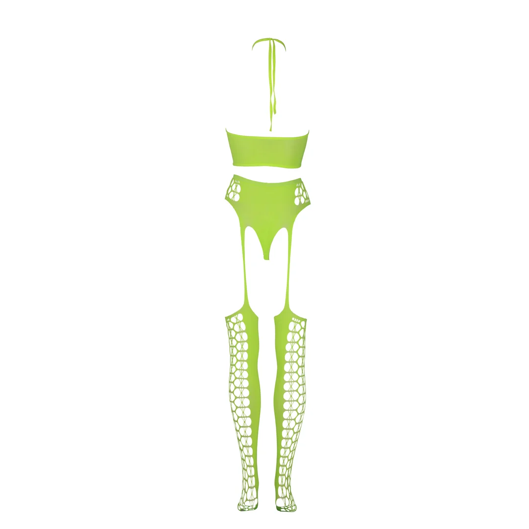 Conjunto verde neón con top corto y medias - Imagen 6