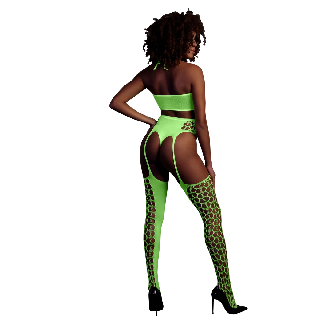 Conjunto verde neón con top corto y medias - Imagen 2