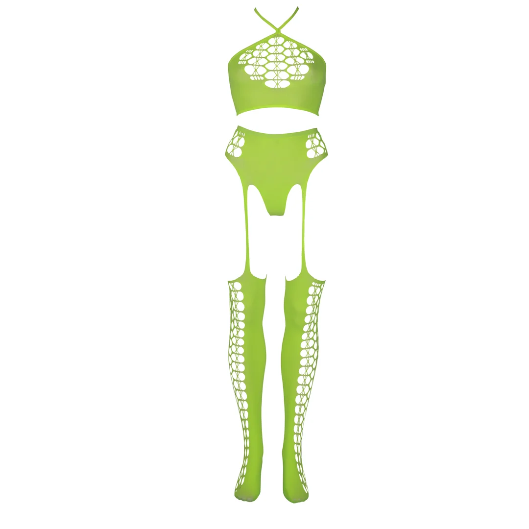 Conjunto verde neón con top corto y medias - Imagen 11