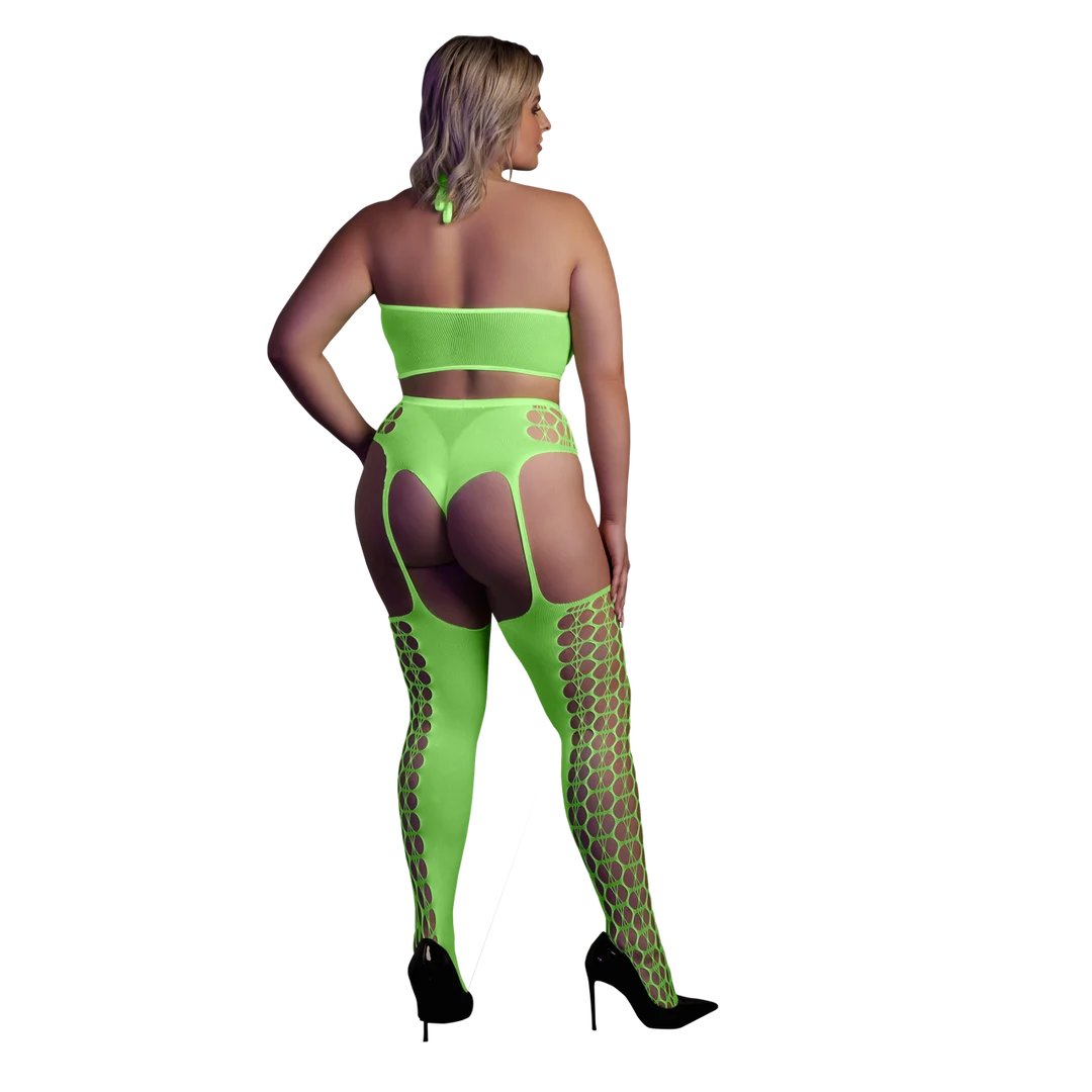 Conjunto verde neón con top corto y medias - Imagen 8