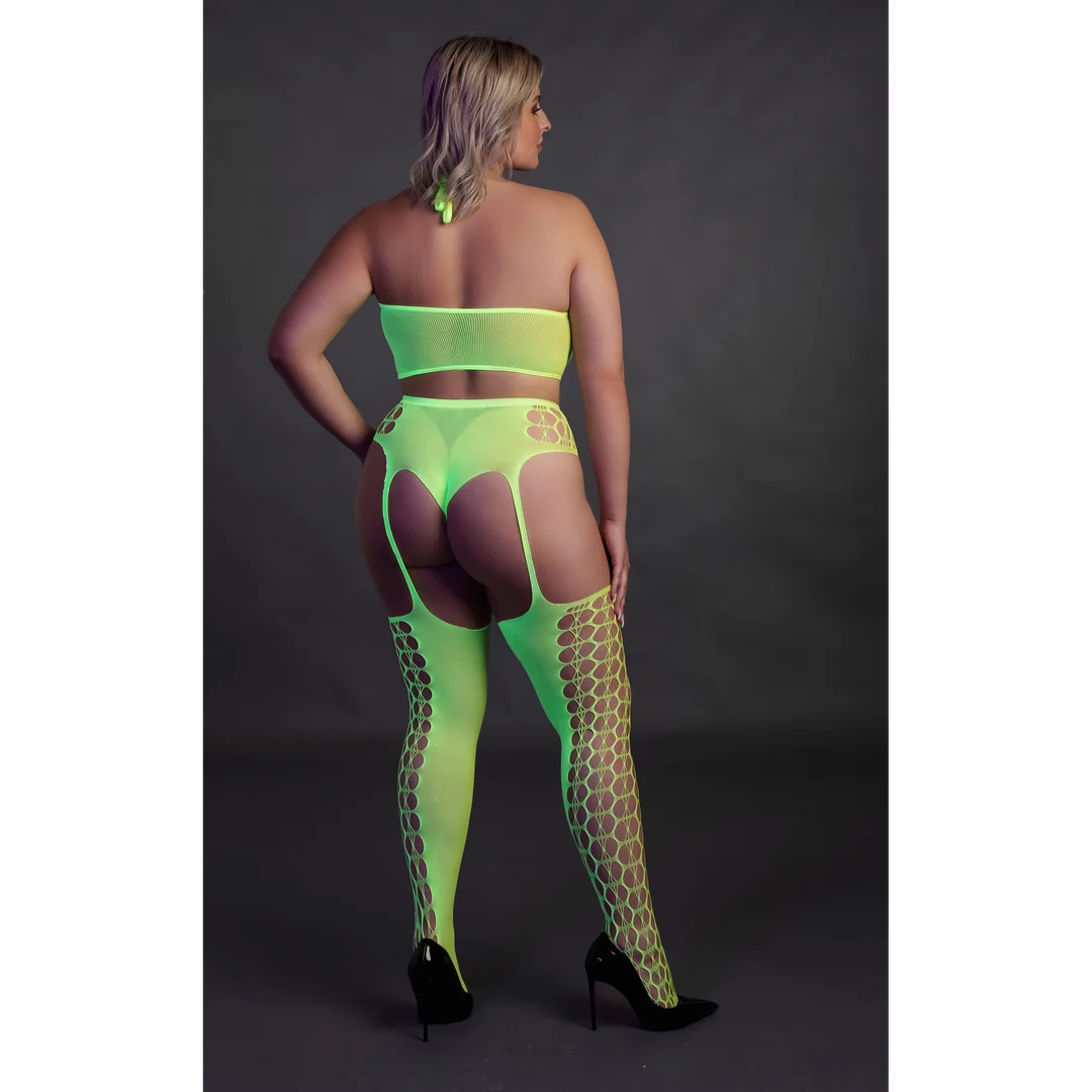 Conjunto verde neón con top corto y medias - Imagen 10