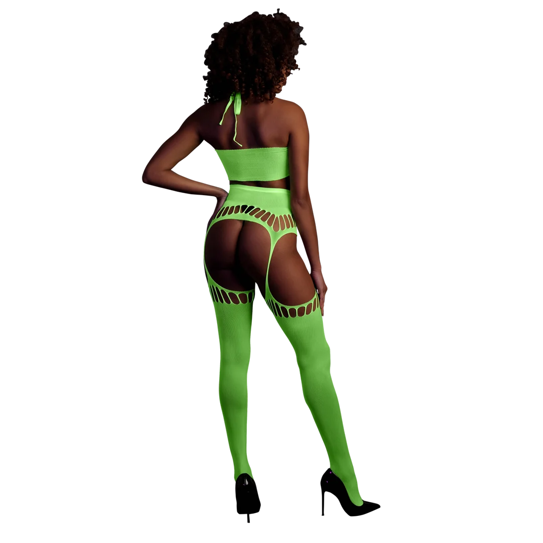 Conjunto verde neón con top corto y medias - Imagen 2
