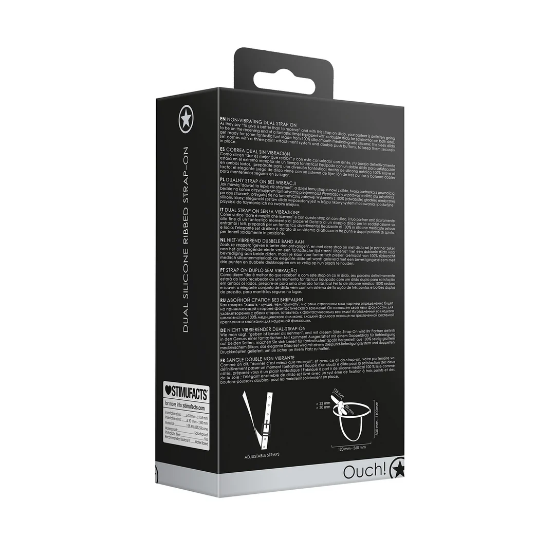 Arnés con correa ajustable – Doble strap on de silicona con relieve – Ajustable – Negro - Imagen 2