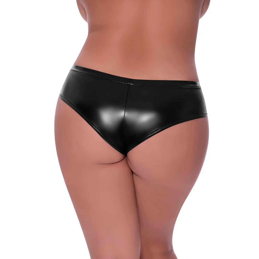 Boyshort de tiro bajo con entrepierna abierta Magic Silk, 2X, negro - Imagen 1