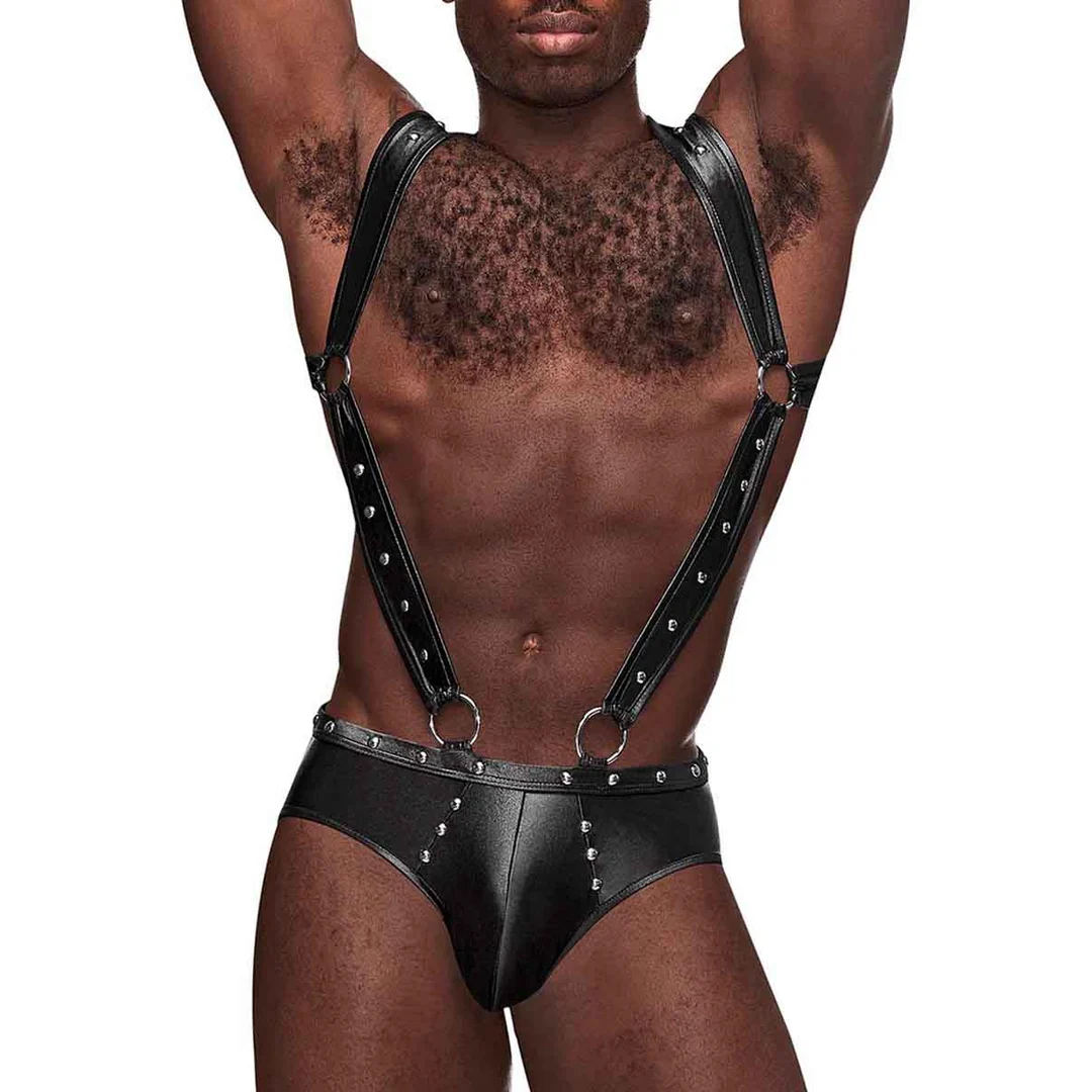 Suspensorio tipo bóxer Male Power Uranus con tirantes, L/XL, negro - Imagen 4