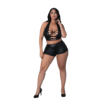 Top halter y shorts Thalia con anillos y tachuelas, 2X, negro - Imagen 5