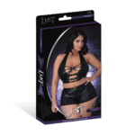 Top halter y shorts Thalia con anillos y tachuelas, 2X, negro