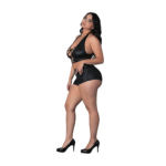 Top halter y shorts Thalia con anillos y tachuelas, 2X, negro - Imagen 3