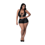 Top halter y shorts Thalia con anillos y tachuelas, 2X, negro - Imagen 4