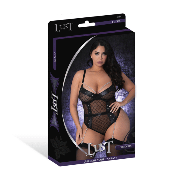 Body Phoenix con cadenas y ligueros, 2X, negro