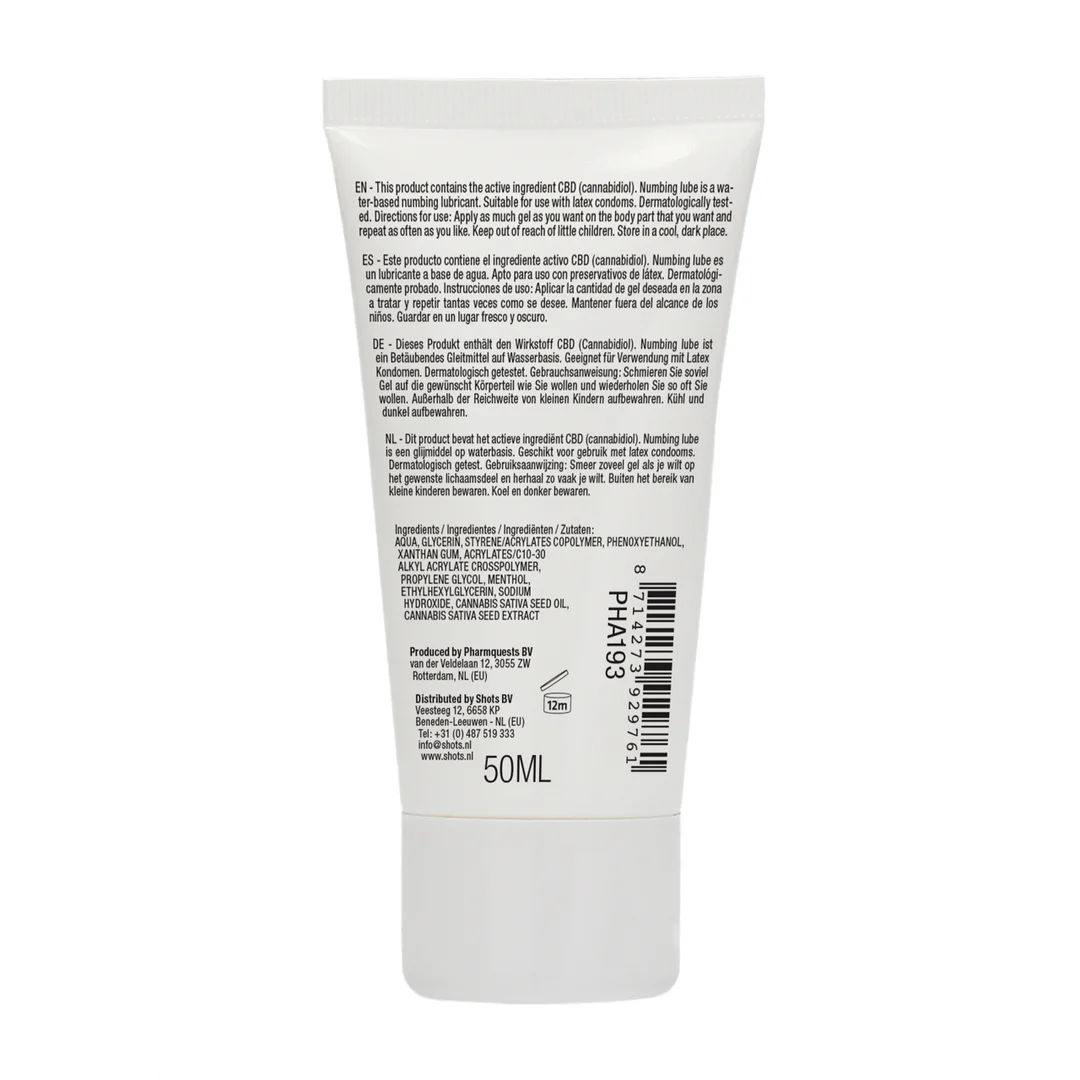 Lubricante de base acuosa con CBD natural y efecto adormecedor, sin perfume ni sabor, 50 ml, Pharmquests by Shots - Imagen 2