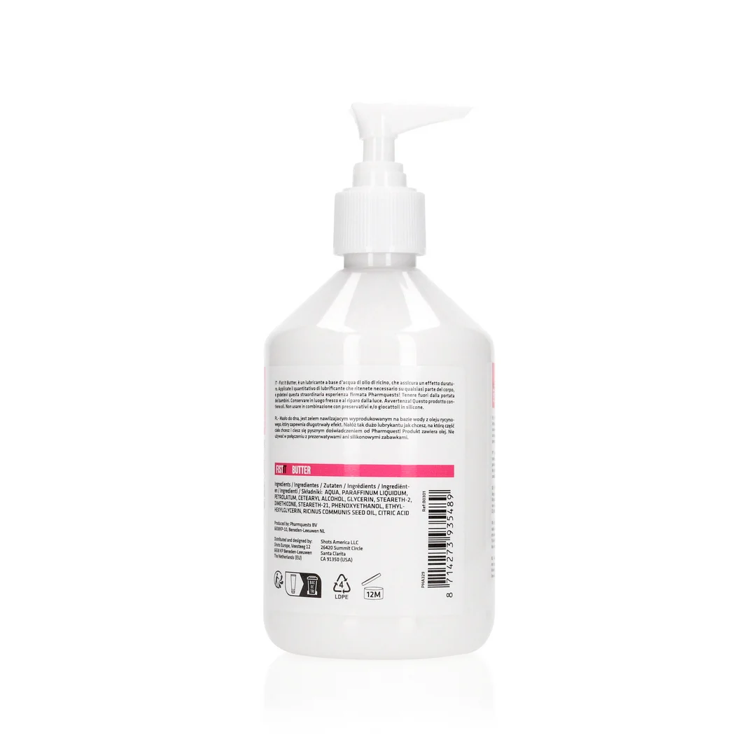 Lubricante de base acuosa, efecto duradero con aceite de ricino, sin perfume y sin sabor, 500 ml, Fist It by Shots - Imagen 1