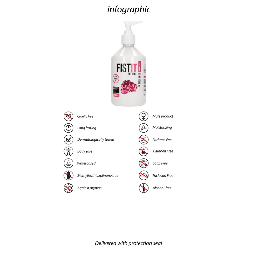 Lubricante de base acuosa, efecto duradero con aceite de ricino, sin perfume y sin sabor, 500 ml, Fist It by Shots - Imagen 2