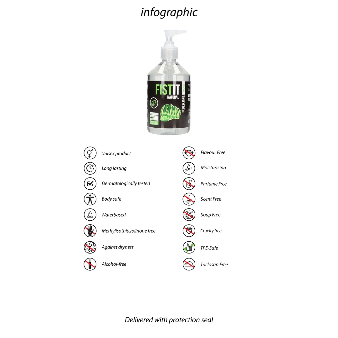 Lubricante de base acuosa, fórmula natural y vegana, sin perfume y sin sabor, 500 ml, Fist It by Shots - Imagen 2