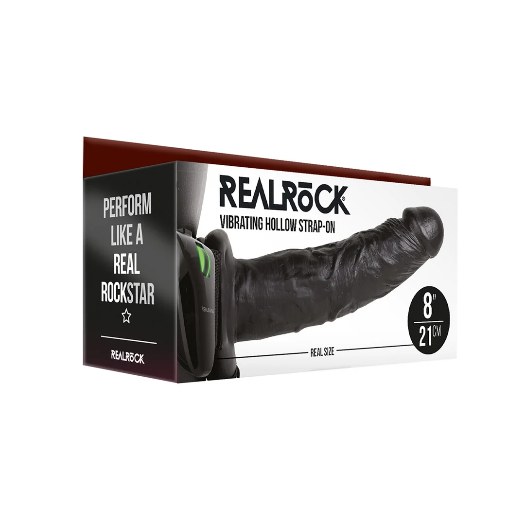 REA139BLK_1_1 Vibrador realista · arnés hueco con mando a distancia · RealRock RealRock by Shots - Imagen 1