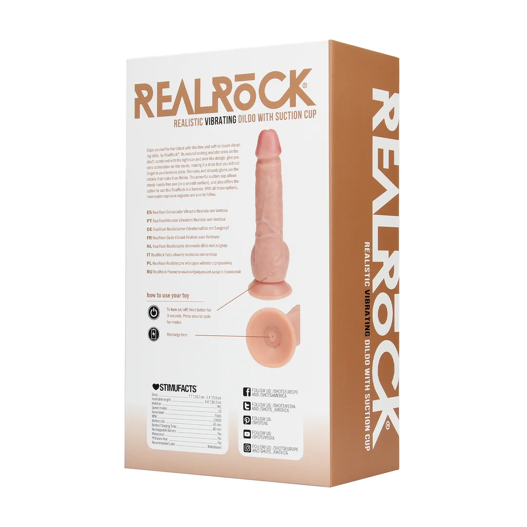 Vibrador realista con ventosa y compatible con arnés – RealRock Nude (18 cm) RealRock by Shots - Imagen 5