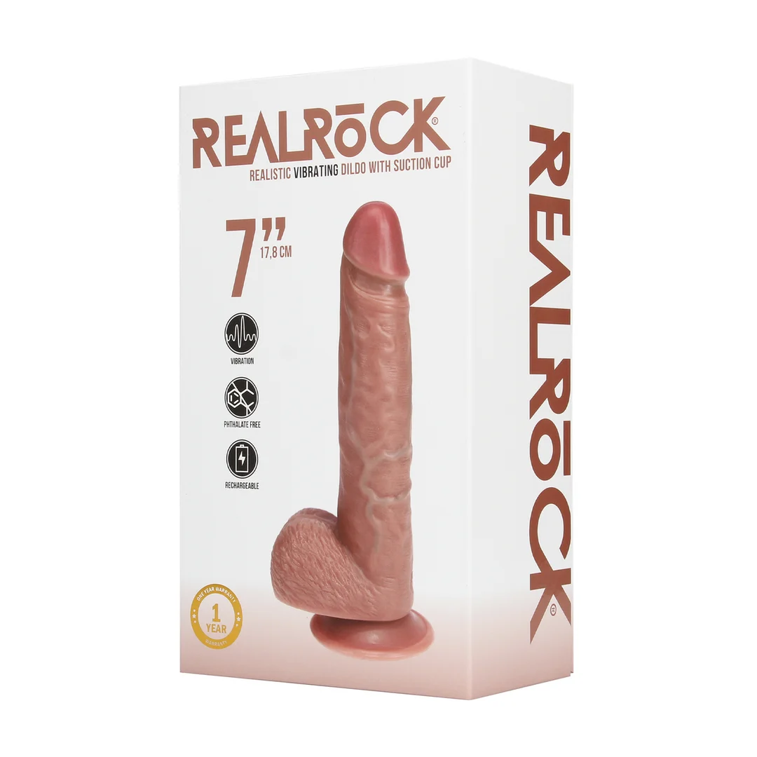 Vibrador realista con ventosa y compatible con arnés – RealRock Nude (18 cm) RealRock by Shots - Imagen 10