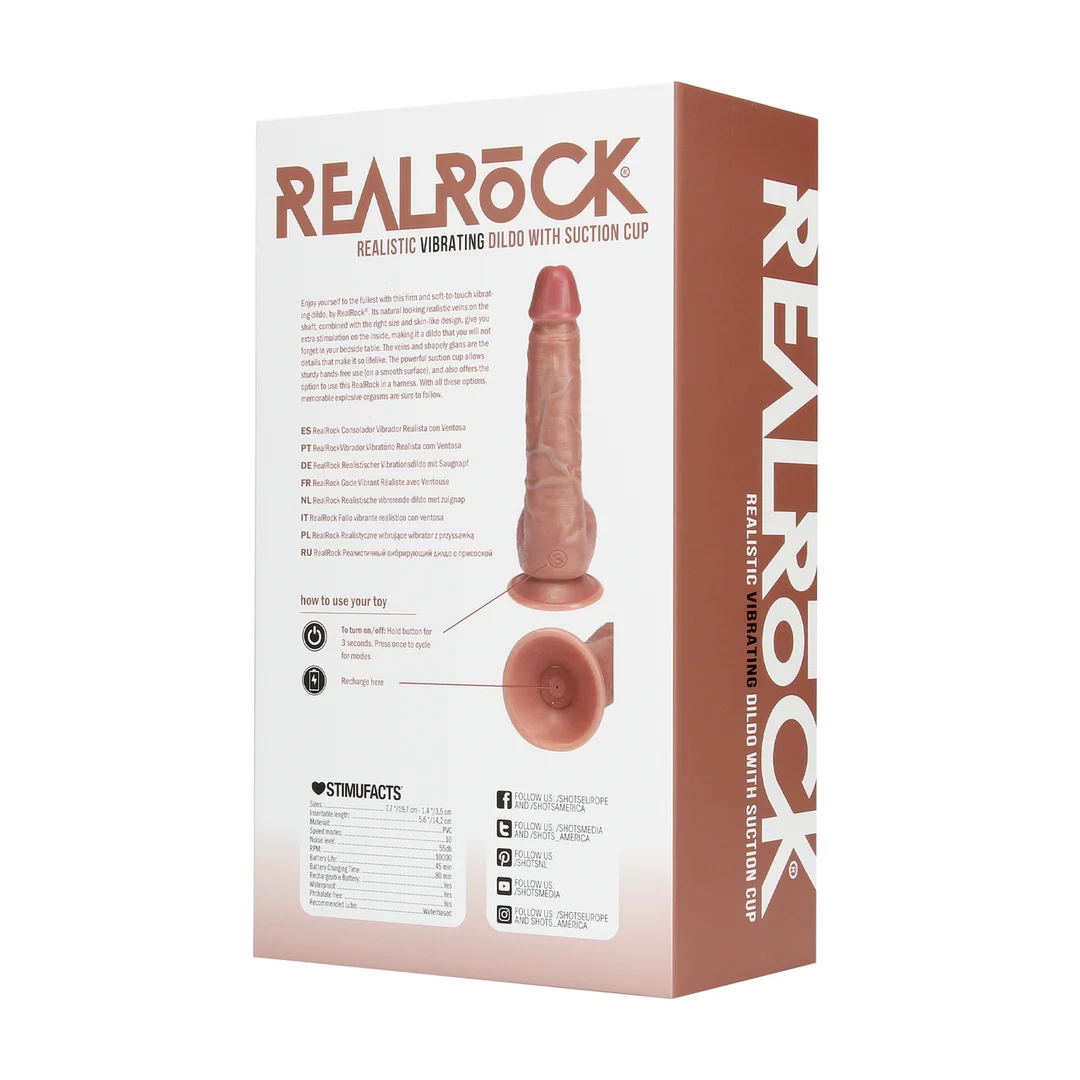 Vibrador realista con ventosa y compatible con arnés – RealRock Nude (18 cm) RealRock by Shots - Imagen 11