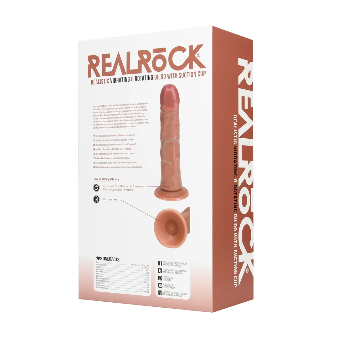 Vibrador realista con vibración y rotación, ventosa y compatible con arnés, RealRock flesh de RealRock by Shots - Imagen 11