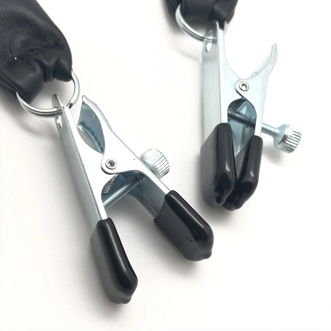 Pinza para pechos con peso de cuero, 2 x 80 g, negra y plateada - Imagen 2
