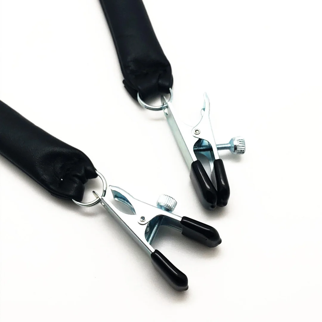 Pinza para pechos con peso de cuero, 2 x 80 g, negra y plateada - Imagen 3