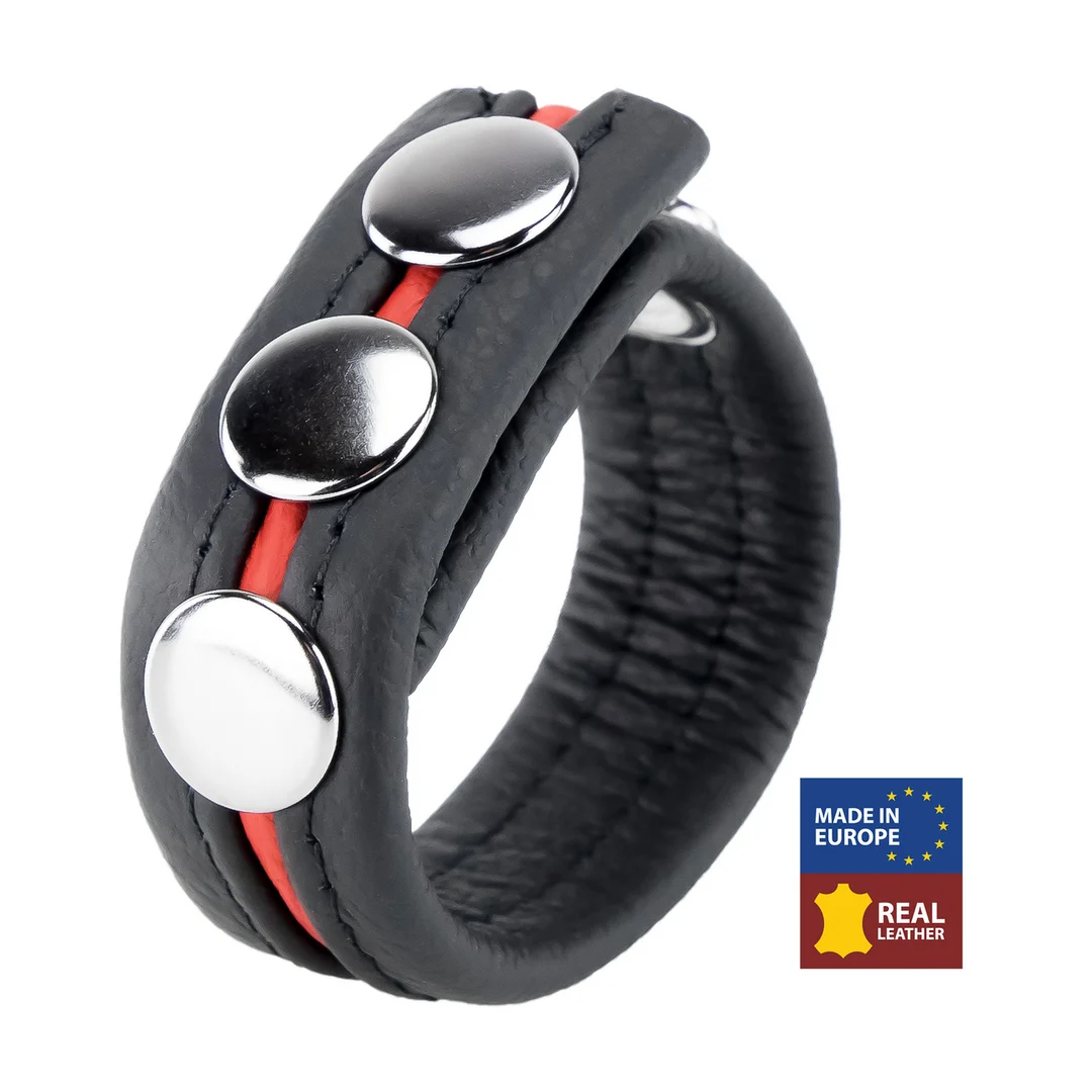Anillo ajustable para el pene de cuero rojo - Imagen 4