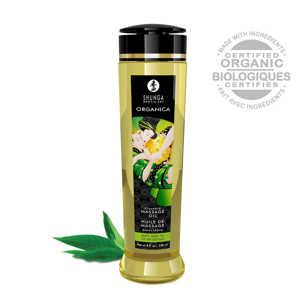 Aceite de masaje erótico, aceite de masaje natural y comestible, té verde, Shunga, 8 fl oz / 240 ml - Imagen 3