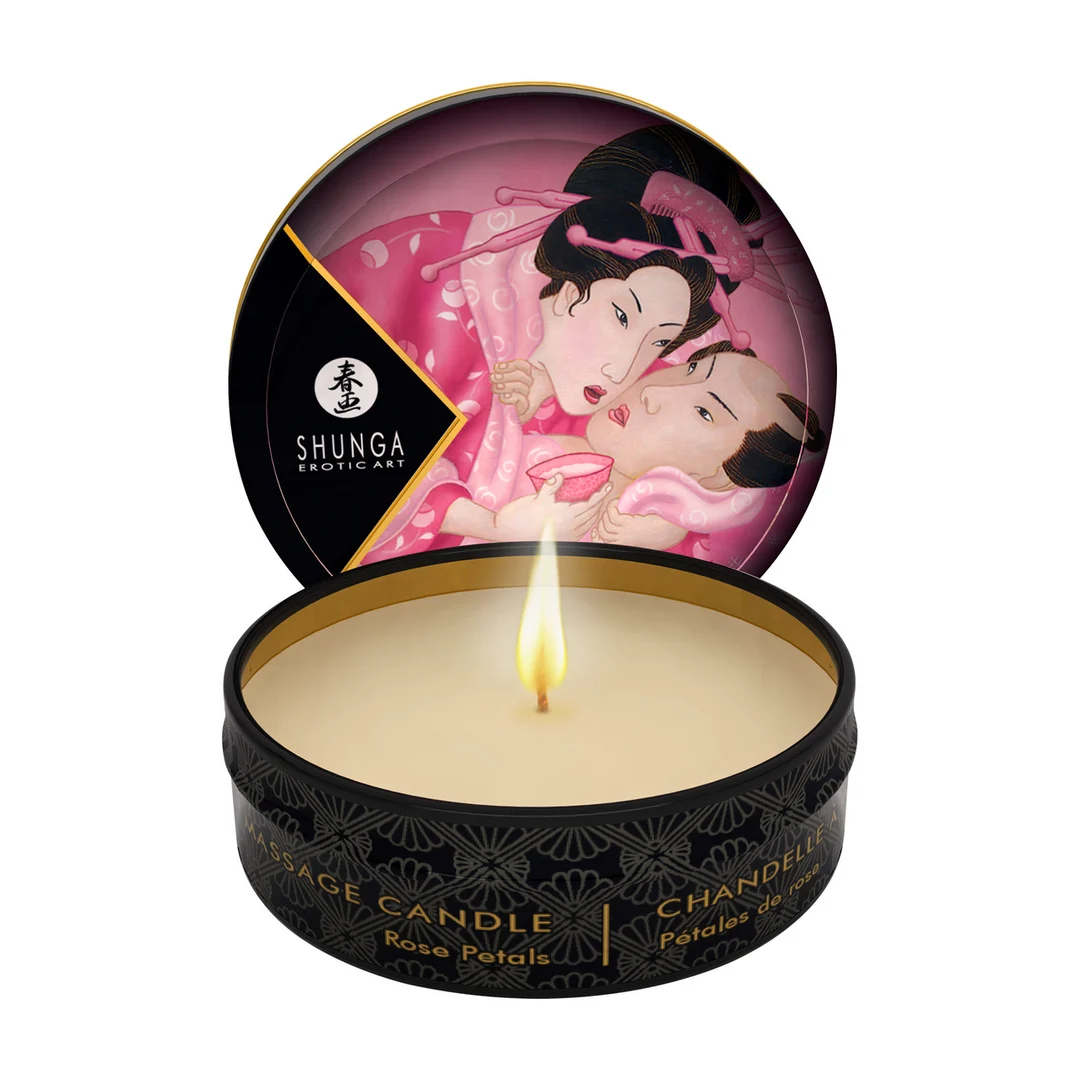 Vela de masaje – Mini vela de masaje y de ambiente con aceites naturales – Rosas – Shunga – 30 ml - Imagen 1