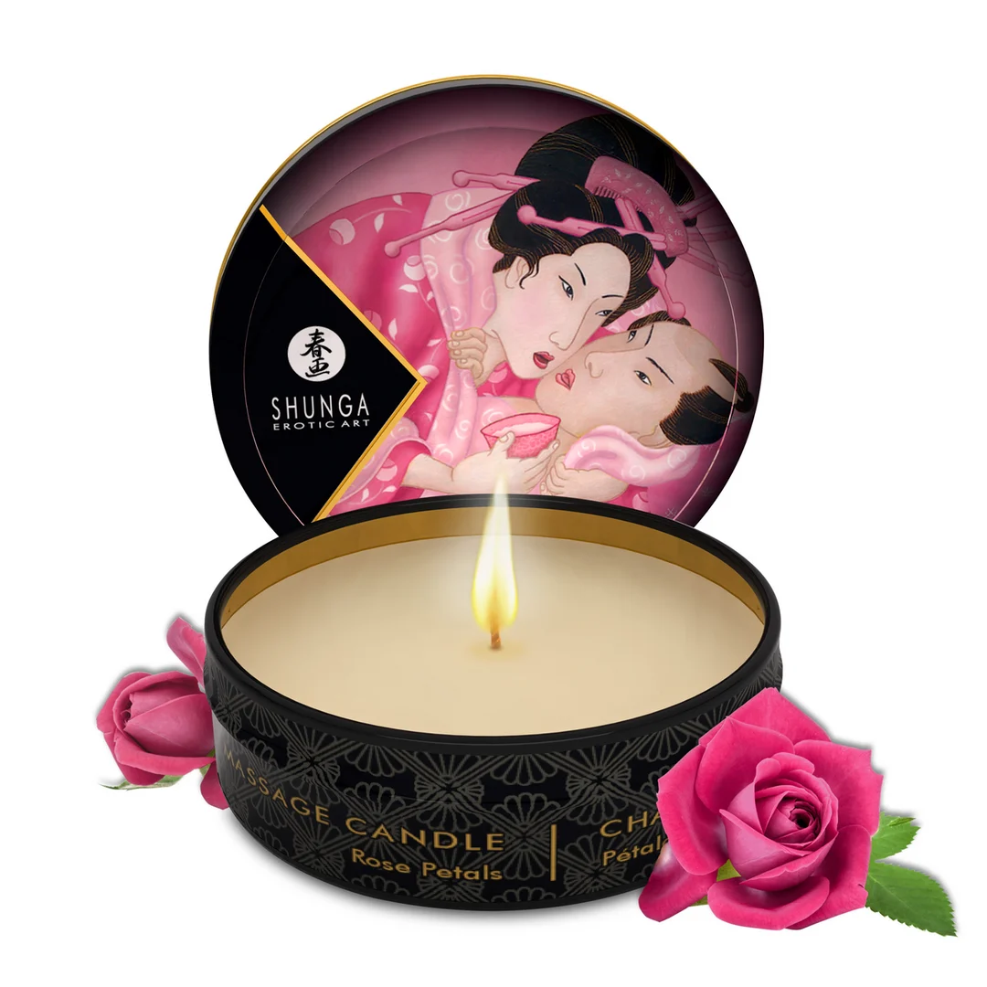 Vela de masaje – Mini vela de masaje y de ambiente con aceites naturales – Rosas – Shunga – 30 ml - Imagen 2