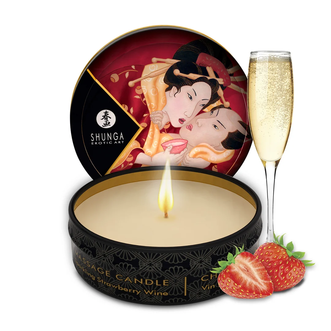 Vela de masaje – Mini vela de masaje y ambiente – Fresa y vino espumoso – Shunga – 30 ml - Imagen 2