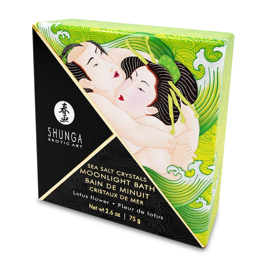 Sales de baño Oriental, cristales de sal del mar Muerto perfumados y espumosos que tiñen el agua, Flor de loto, Shunga, 75 gr - Imagen 1