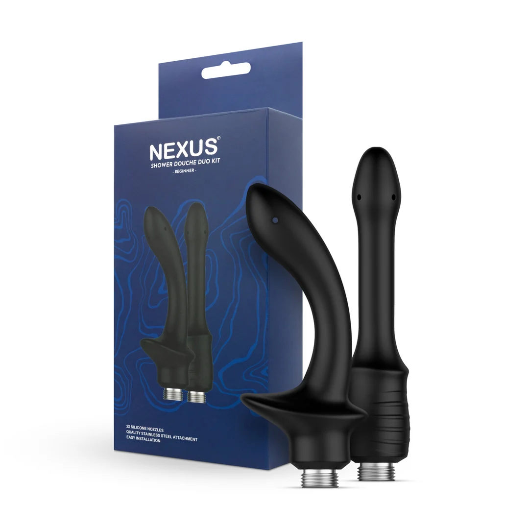 SDK001_1 Ducha anal – Kit de ducha Shower Douche Duo para principiantes con 2 boquillas de silicona, negro – Nexus - Imagen 1