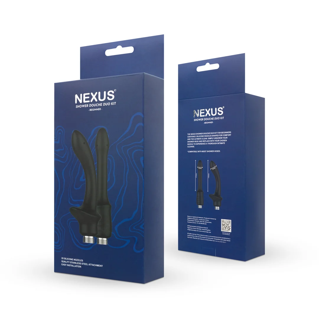 Ducha anal – Kit de ducha Shower Douche Duo para principiantes con 2 boquillas de silicona, negro – Nexus - Imagen 2