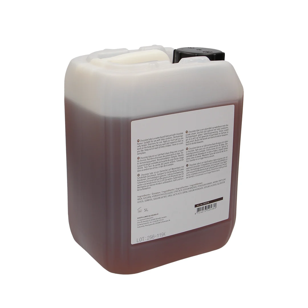 SHT418_1_1 Lubricante con sabor – De base acuosa, apto para usar con preservativos de látex – Chocolate – 1,3 gal / 5 l - Imagen 1
