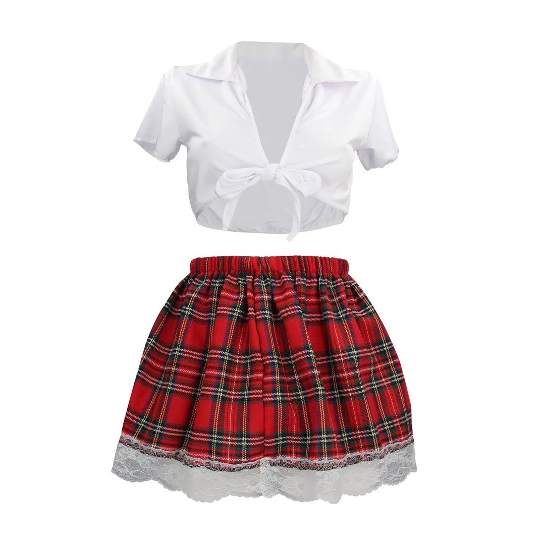 Disfraz de colegiala en blanco y rojo - Imagen 4