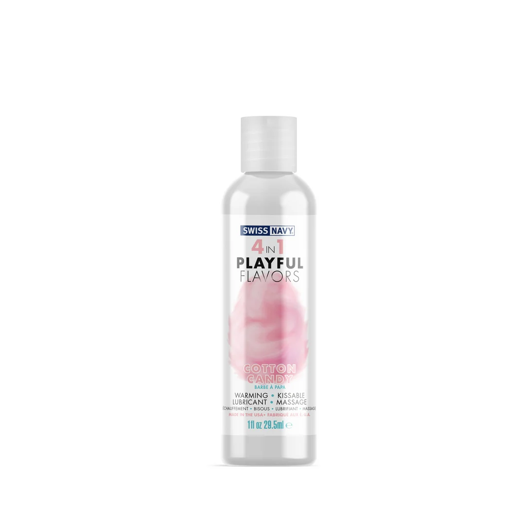 Lubricante con sabor: 4 en 1 Playful Flavors, comestible y con efecto calor, algodón de azúcar, 29,5 ml, Swiss Navy - Imagen 3