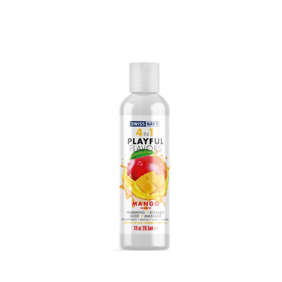 Lubricante con sabor, 4 in 1 Playful Flavors, comestible y con efecto calor, mango, sobre de 5 ml, Swiss Navy - Imagen 4