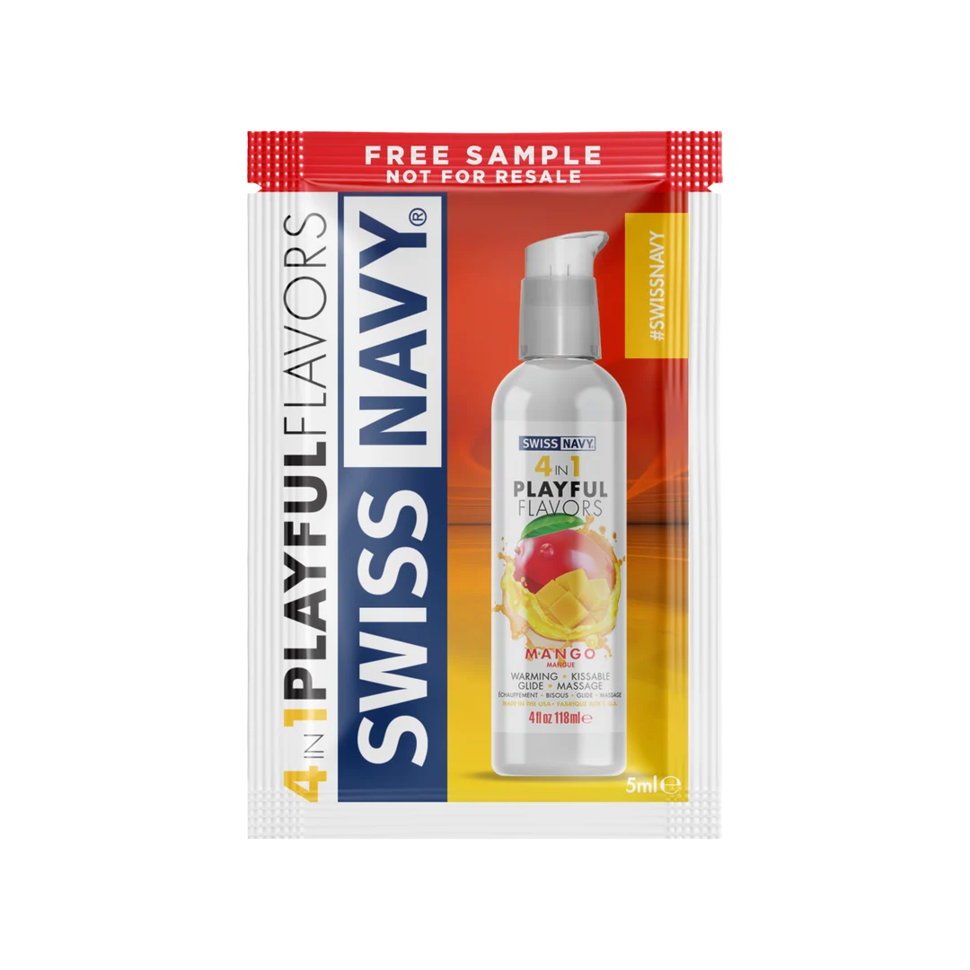 Lubricante con sabor, 4 in 1 Playful Flavors, comestible y con efecto calor, mango, sobre de 5 ml, Swiss Navy - Imagen 2
