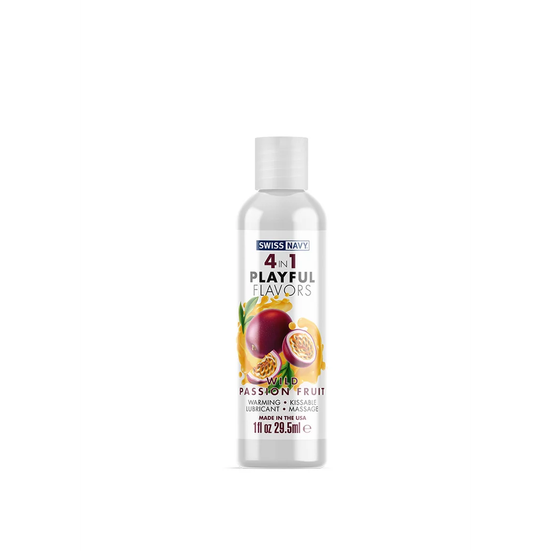 Lubricante con sabor 4 in 1 Playful Flavors, comestible y estimulante del calor, maracuyá, 29,5 ml, Swiss Navy - Imagen 3