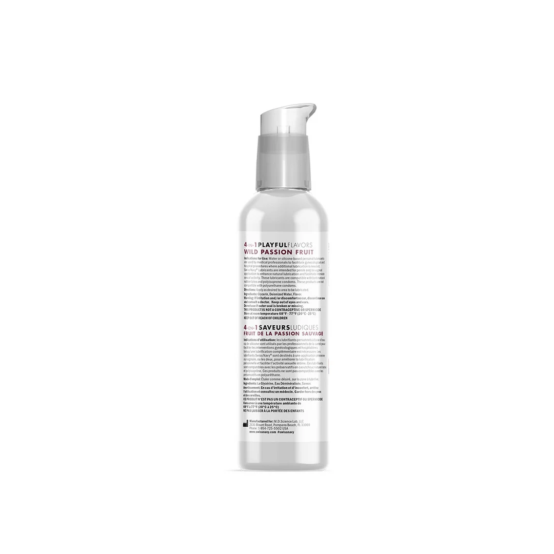 Lubricante con sabor 4 in 1 Playful Flavors, comestible y estimulante del calor, maracuyá, 29,5 ml, Swiss Navy - Imagen 4