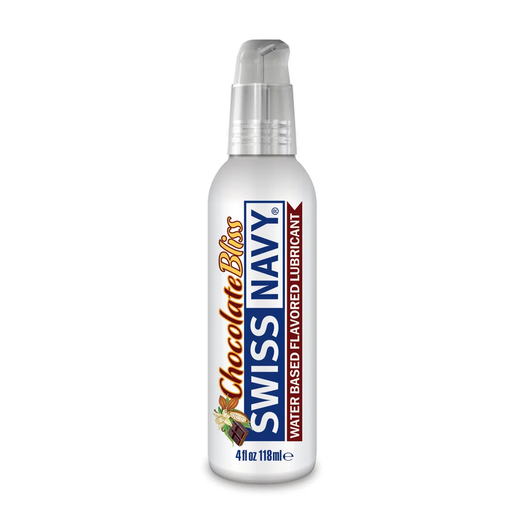 Lubricante con sabor duradero, no pegajoso, en frasco antiderrames apto para viajar, Chocolate, 118 ml, Swiss Navy - Imagen 1