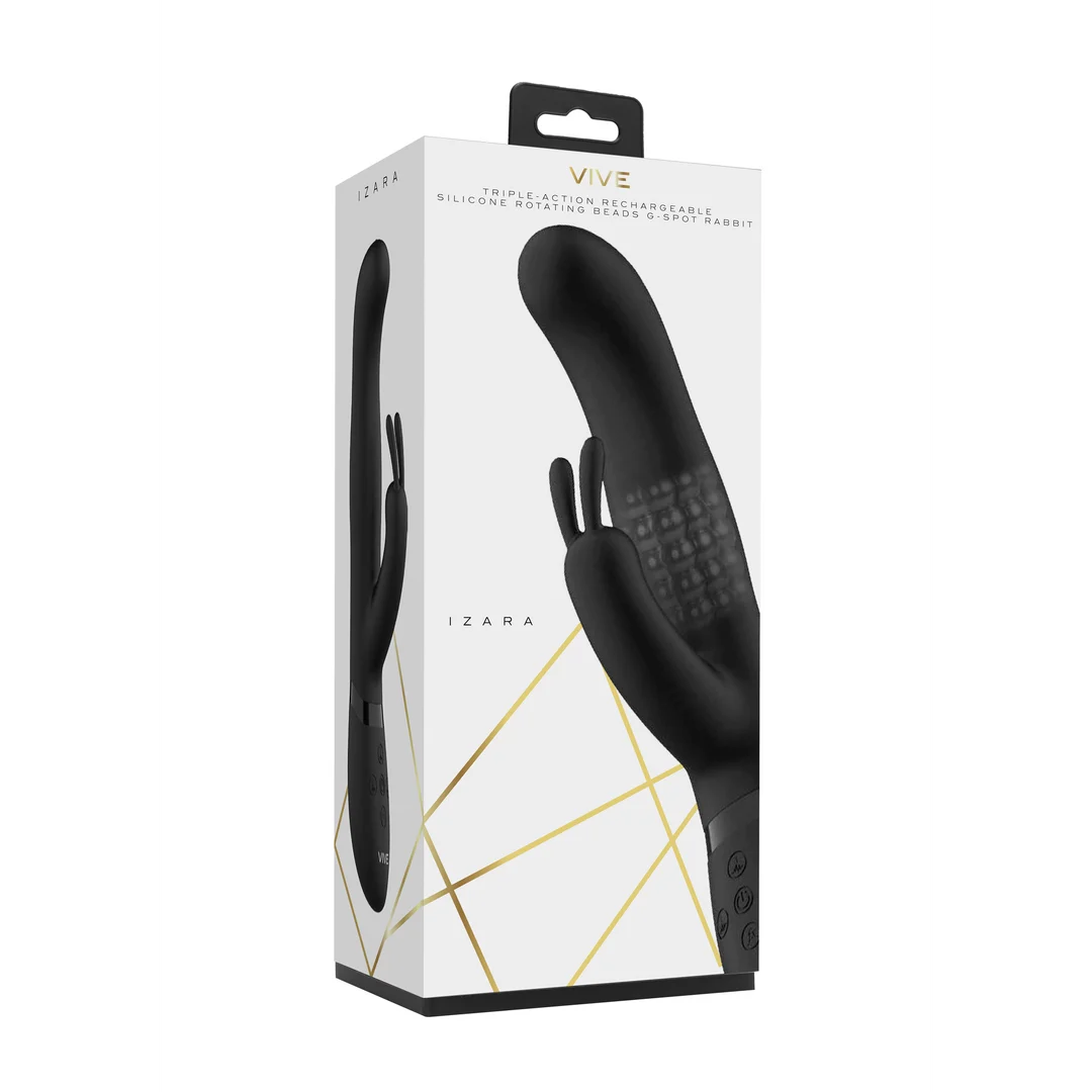 vibrador rabbit – cuentas giratorias y estimulación doble – negro (Izara) VIVE by Shots - Imagen 1