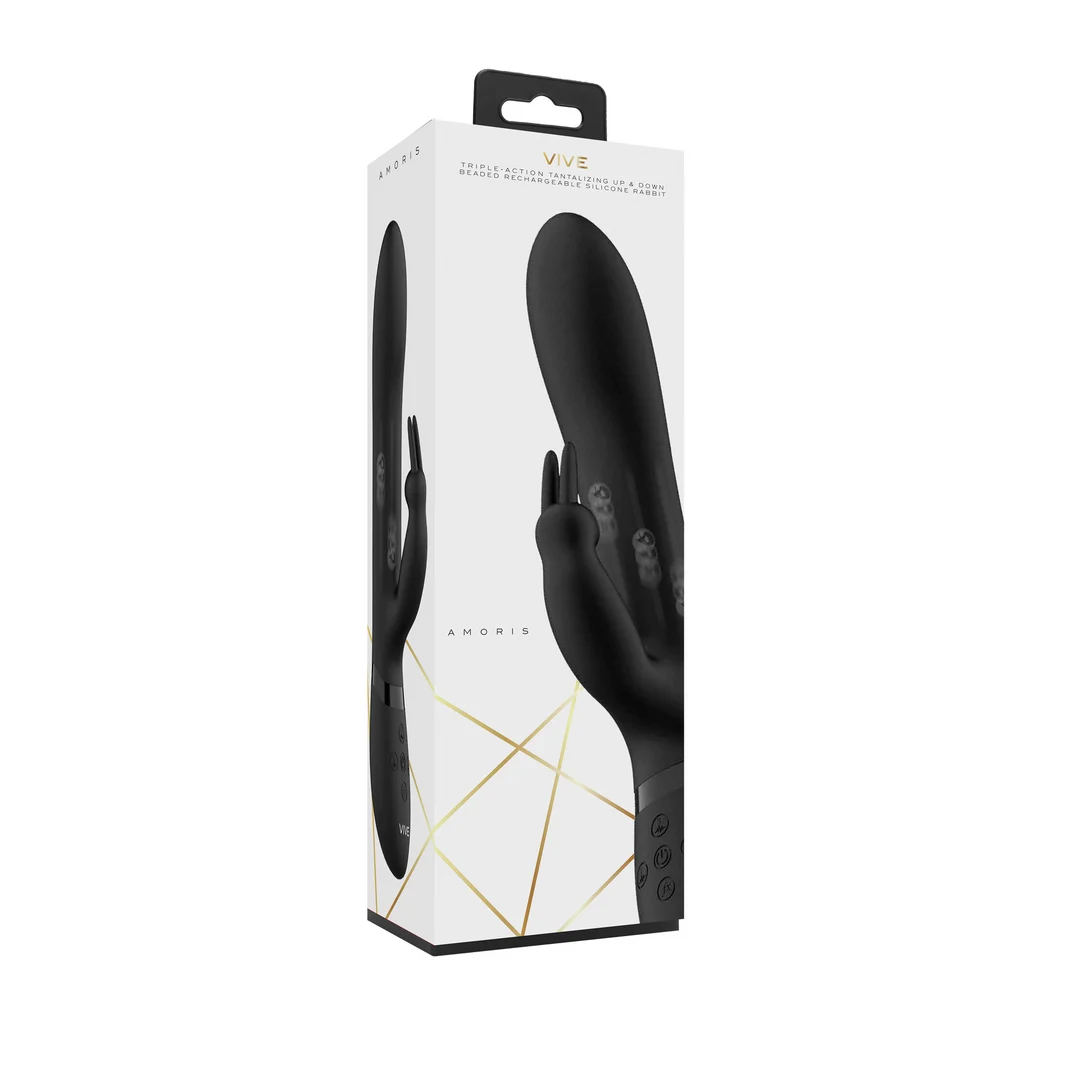 Vibrador tipo rabbit con cuentas móviles de arriba abajo y 3 motores, VIVE by Shots, negro VIVE by Shots - Imagen 2